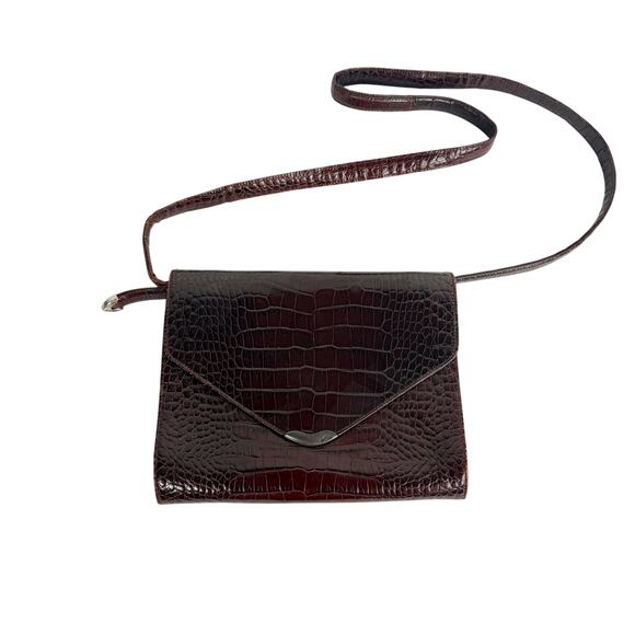 Vintage 80s Ralph Lauren Crocodile Embossed Leather Shoulder Handbag Crossbody - Picture 2 of 15